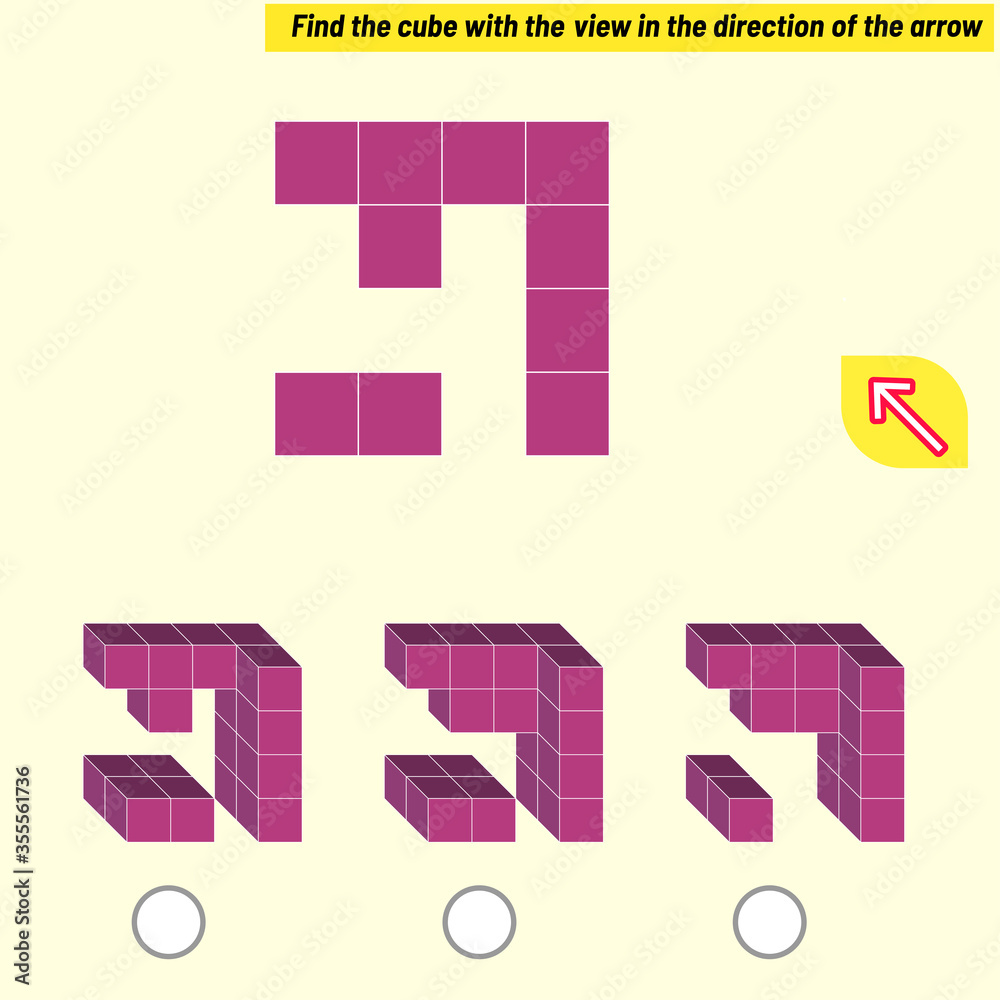 Find the cube with the view in the direction of the arrow. Intelligence questions, Visual intelligence test, iq test Find the cube with the view in the direction of the arrow. Intelligence questions, Visual intelligence test, iq test