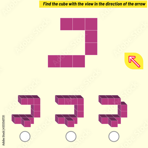 Find the cube with the view in the direction of the arrow. Intelligence questions, Visual intelligence test, iq test