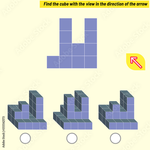Find the cube with the view in the direction of the arrow. Intelligence questions, Visual intelligence test, iq test