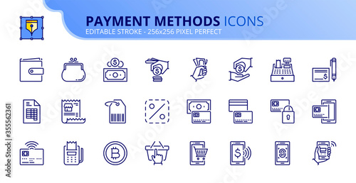 Simple set of outline icons about payment methods. Shopping