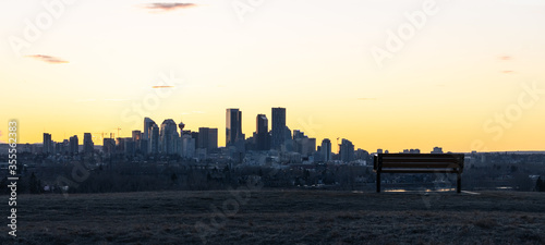 Sunset panoramic cityscape, shot in Calgary, Alberta, Canada