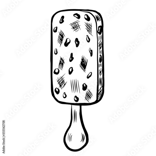 Chocolate ice cream with nuts hand drawn vector illustration in doodle style isolated on white background 