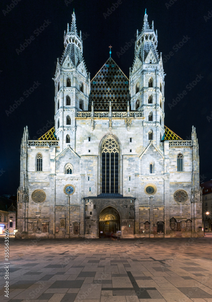 Night view on St Stephan cathedral in Vienna, Austria