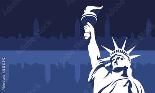 Fotografie, Tablou Usa liberty statue in front of city buildings vector design