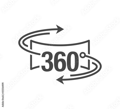 360 degrees icon - 3D panorama, virtual tour, street view or VR technology emblem - isolated monochrome logo