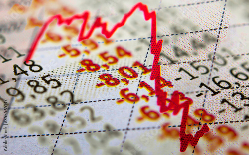 Photography Red financial trend-line and negative market indices