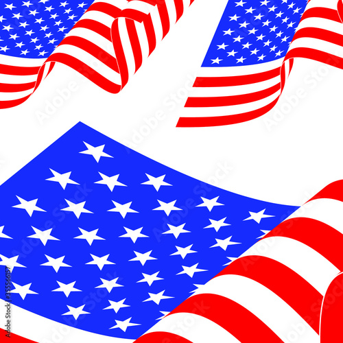 American waving flags wit juicy colors, freedom and Independence day.