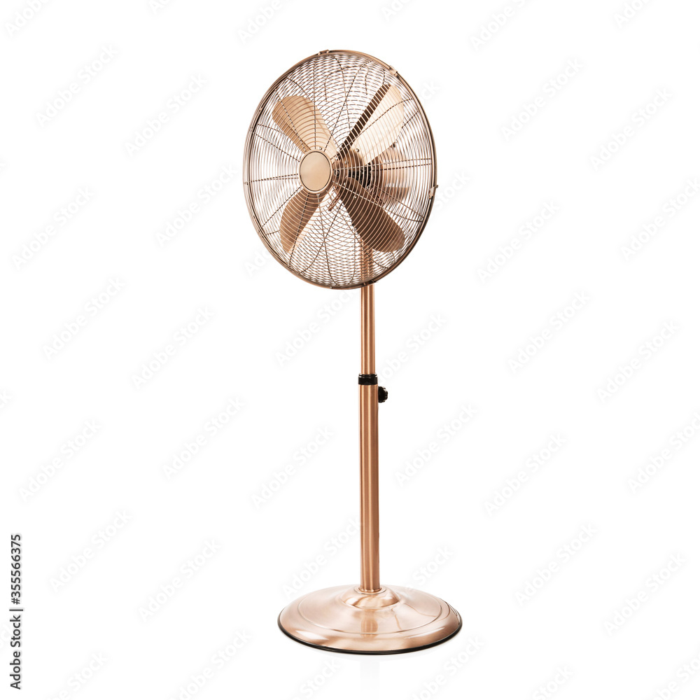 Stand Fan Isolated on White Background. Copper Retro Ventilator. Vintage  Electric Fan. Metal Fan. Pedestal Fans. Cooling Fans Photos | Adobe Stock