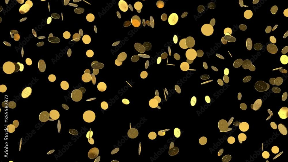 Falling coins or money golden rain motion background with alpha channel. Falling coins or money golden rain motion background with alpha channel.