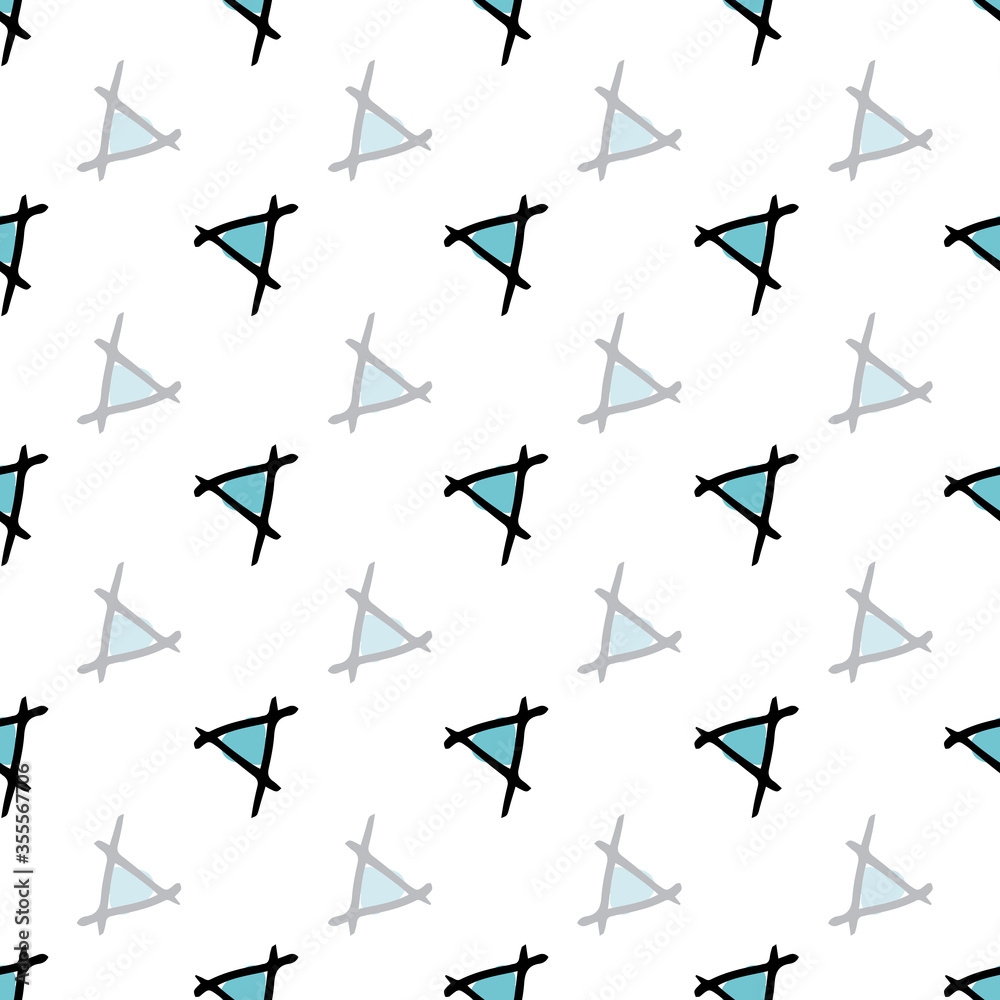Childlike Triangles grid of sketched triangles with blue center Hand drawn vector seamless repeat pattern with ink doodles. surface pattern design Childlike Triangles grid of sketched triangles with blue center Hand drawn vector seamless repeat pattern with ink doodles. surface pattern design