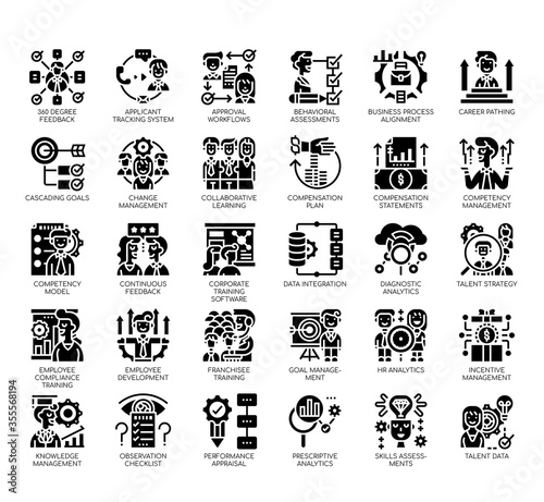 Set of talent management thin line and pixel perfect icons for any web and app project.
