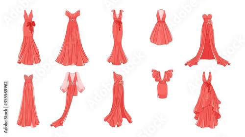 Dresses for prom, gala evening, wedding, masquerade, points. Set of different dresses. Modern and classic style.
