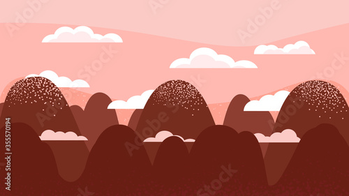 Mountain landscape. Clouds at the top of the mountain. Rocky terrain.
