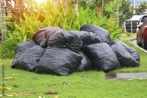 Stack of Waste , black bag of rubbish, garbage bag black bin waste, Garbage dump