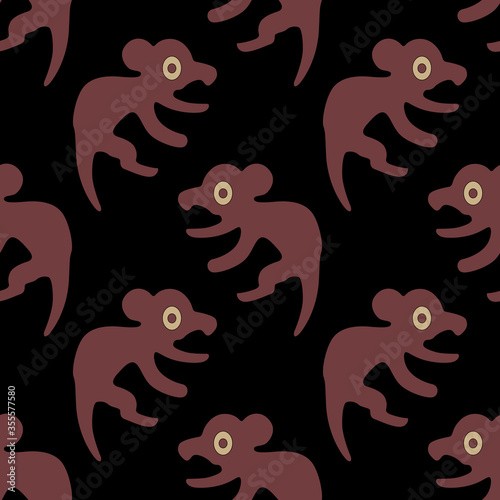 Seamless geometrical pattern with silhouettes of stylized fantastic animals. Ancient Peruvian tribal motif of Mochica Indians.