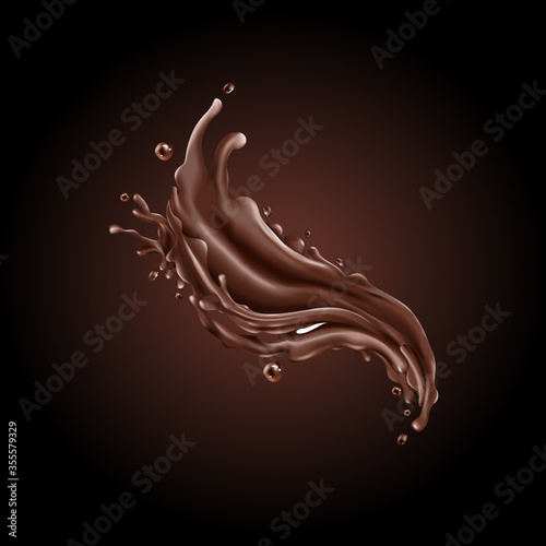 Liquid chocolate splash on a dark background