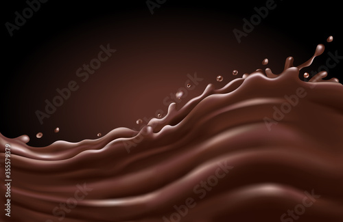 Liquid chocolate splash wave on a dark background