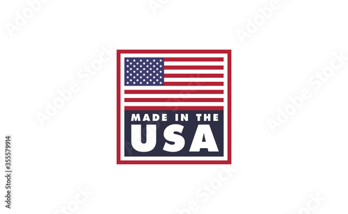 Made in USA badge. United States of America flag colors. American patriotism sign.