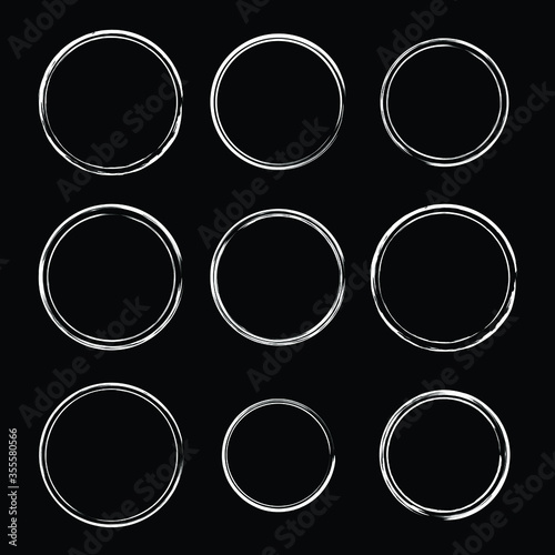 Set of white grunge post stamps. Vector distress textures. Design element. Circle form. For logos, icons, signs, labels, banners