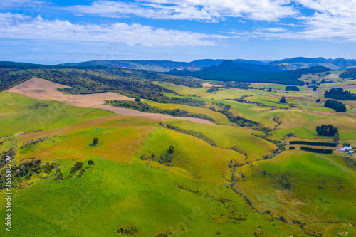 Aerial view of landscape of Caitlins region of New Zealand photo