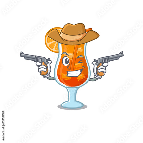 Cartoon character cowboy of mai tai cocktail with guns