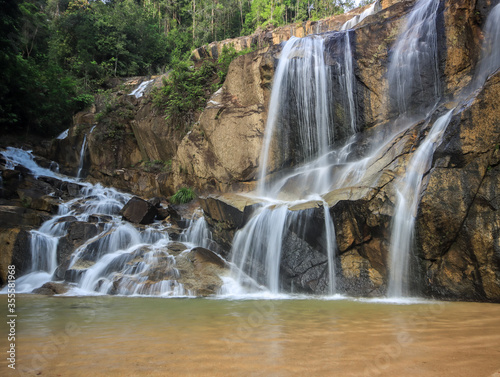 Waterfall found in tropical rainforest in malaysia