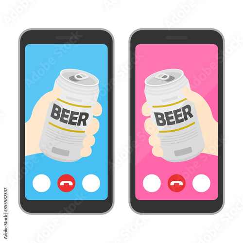 オンライン飲み会をするイラスト