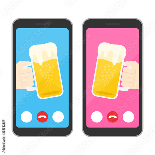オンライン飲み会をするイラスト