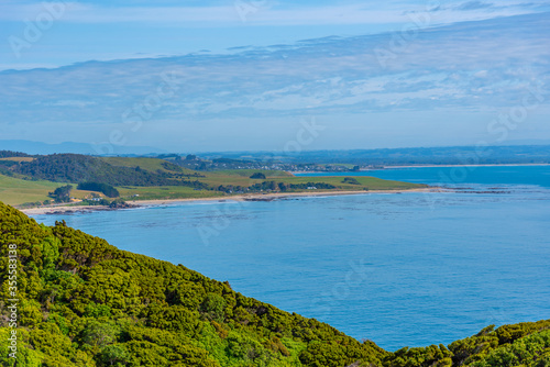 Aerial view of a Beach at Kaka point in New zealand