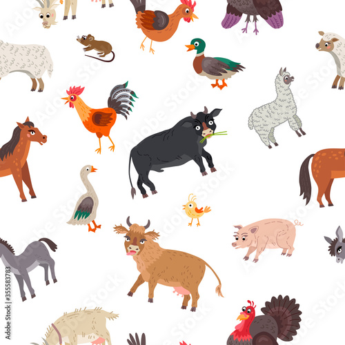 Fototapeta Naklejka Na Ścianę i Meble -  Farm animals seamless pattern in flat style