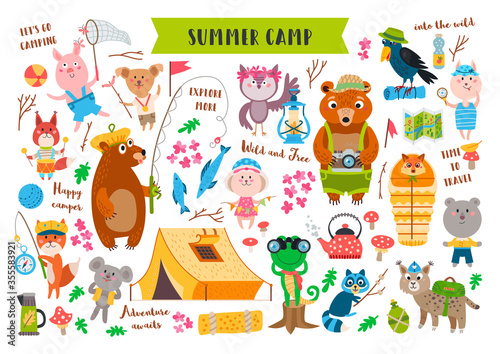 Set of camping animals in the forest