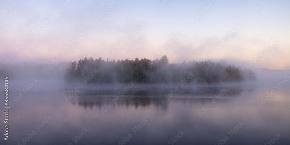 lake with morning fog