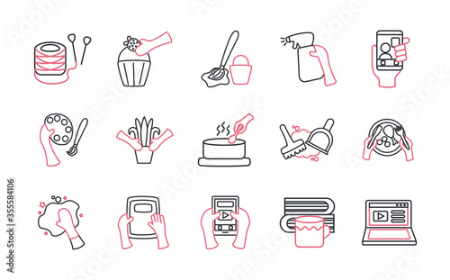 Things to do at home line style icon set vector design