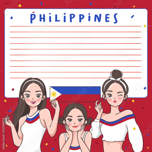 Notebook Template with Pretty Girls holding national flag : Vector Illustration