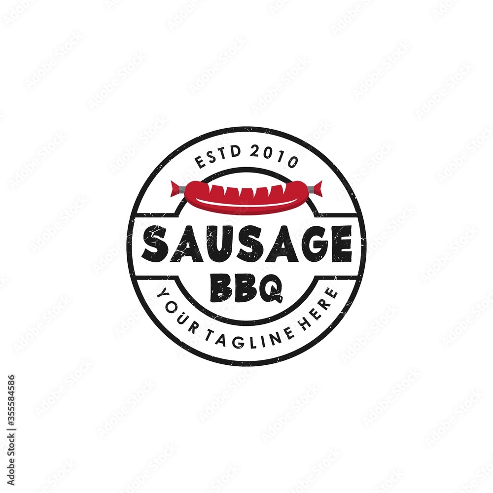 Vintage sausage barbeque logo design