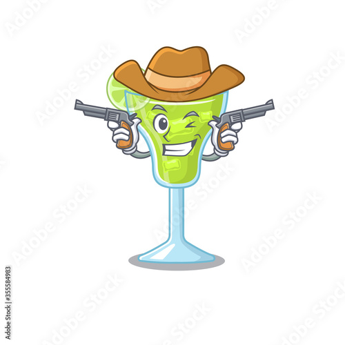 Cartoon character cowboy of margarita cocktail with guns