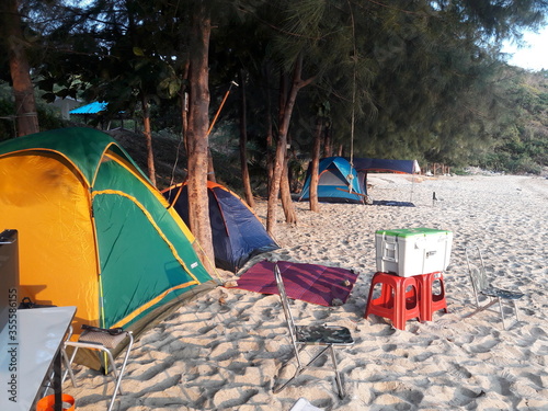 camping in the tent