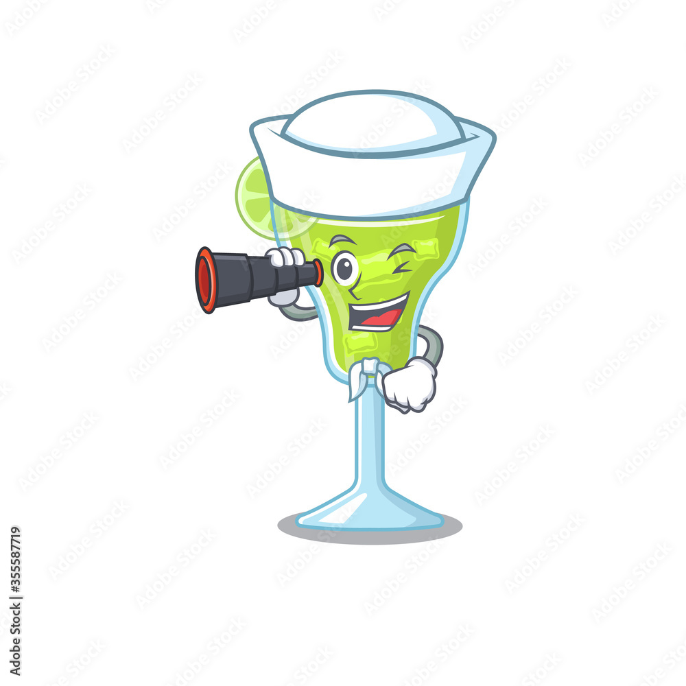 A cartoon picture of margarita cocktail Sailor using binocular A cartoon picture of margarita cocktail Sailor using binocular