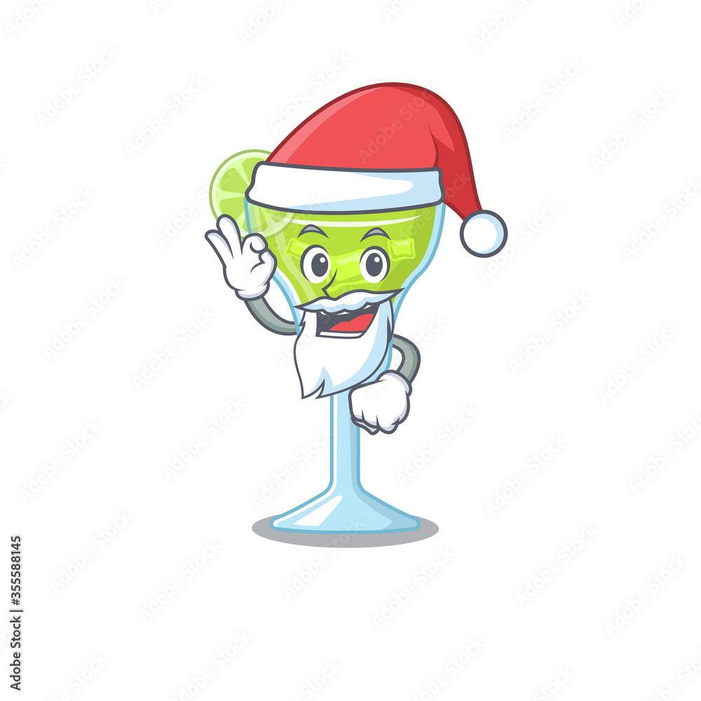 cartoon character of margarita cocktail Santa having cute ok finger