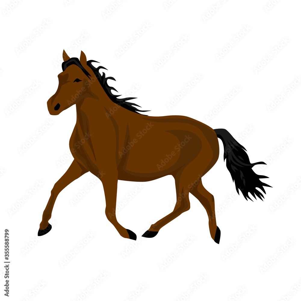 horse flat vector illustration running in wild nature