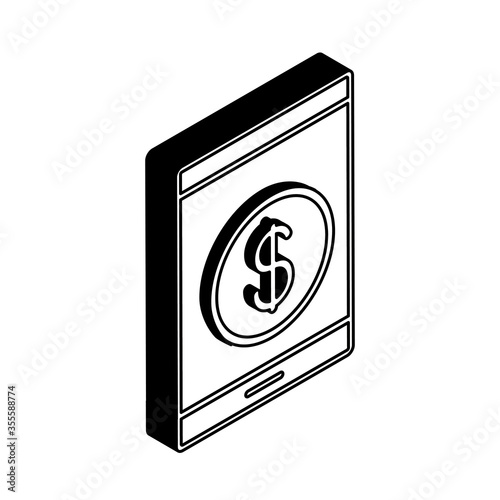 coin on smartphone isometric line style icon vector design