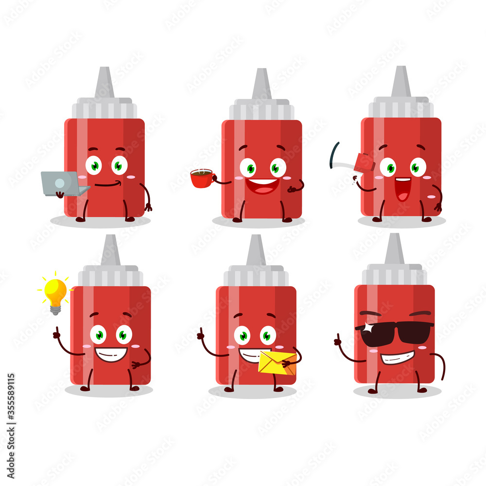 Fototapeta premium Sauce bottle cartoon character with various types of business emoticons