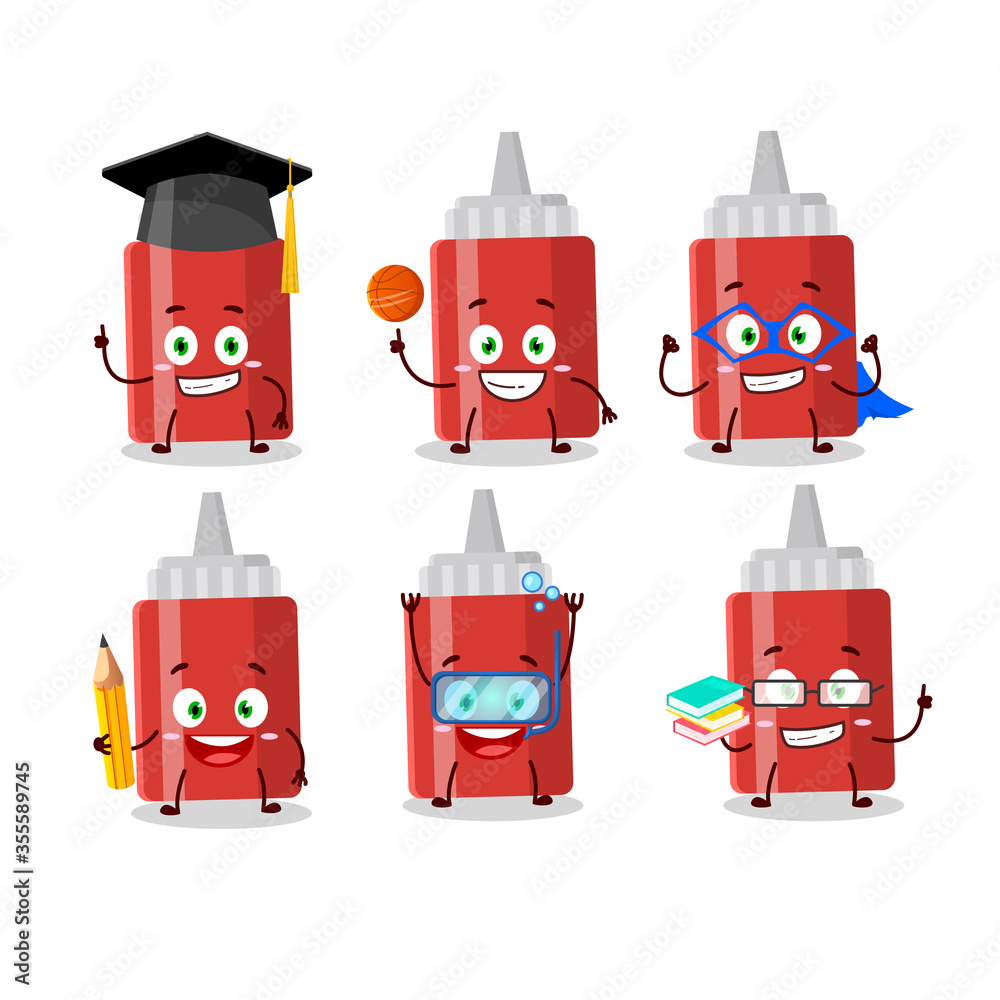 Fototapeta premium School student of sauce bottle cartoon character with various expressions