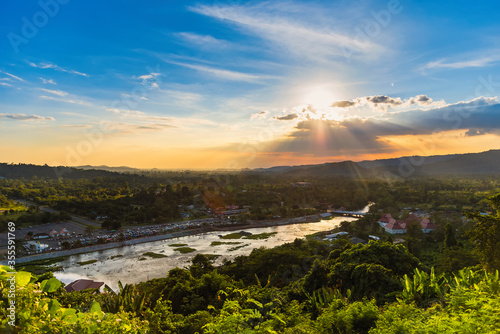 Khun Dan Dam, Nakhon Nayok,Thailand. Sunset atmosphere of Khun Dan Dam during sunset, The dam is beautiful.