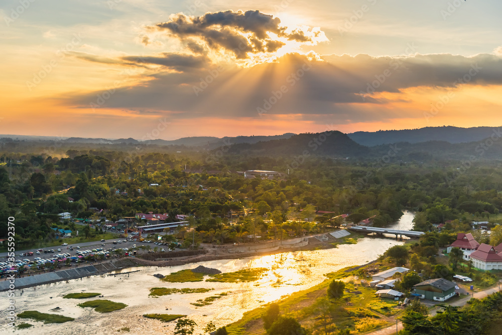 Khun Dan Dam, Nakhon Nayok,Thailand. Sunset atmosphere of Khun Dan Dam during sunset, The dam is beautiful.