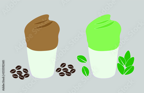 Vector set of Dalgona coffee and Dalgona matcha green tea.