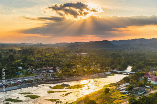 Khun Dan Dam, Nakhon Nayok,Thailand. Sunset atmosphere of Khun Dan Dam during sunset, The dam is beautiful.