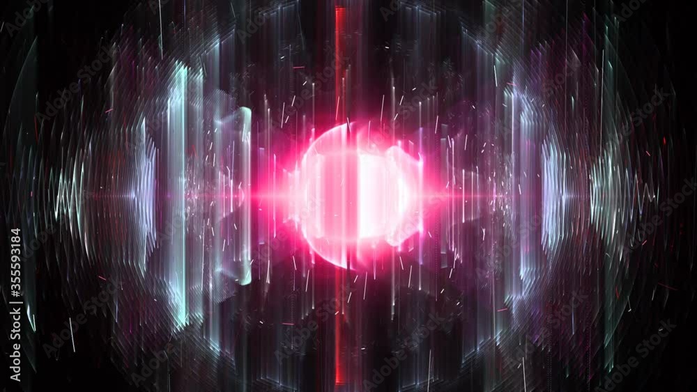 Conceptual animation of a quantum computer running, with physical waves of light, seamlessly loopable animation