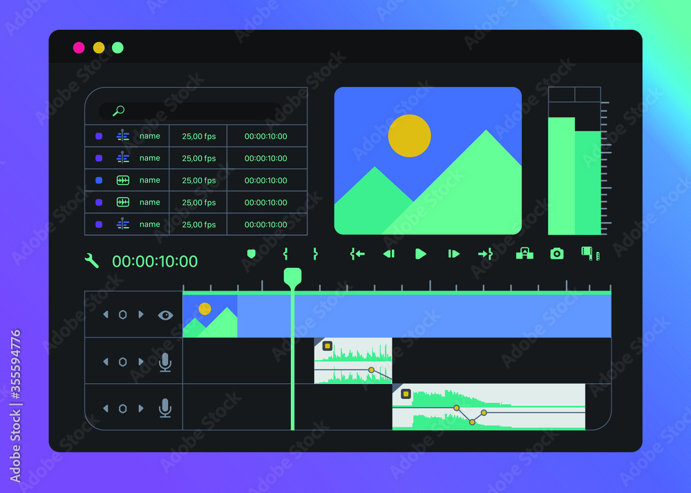 video clip editing timeline window in the program