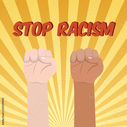 Stop racism vector, voiced stop rascism poster illustration, say no to racism slogan